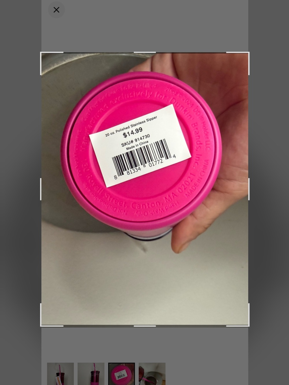Dunkin® Pink Stainless Steel Travel Tumbler with Straw - Picture 6 of 7